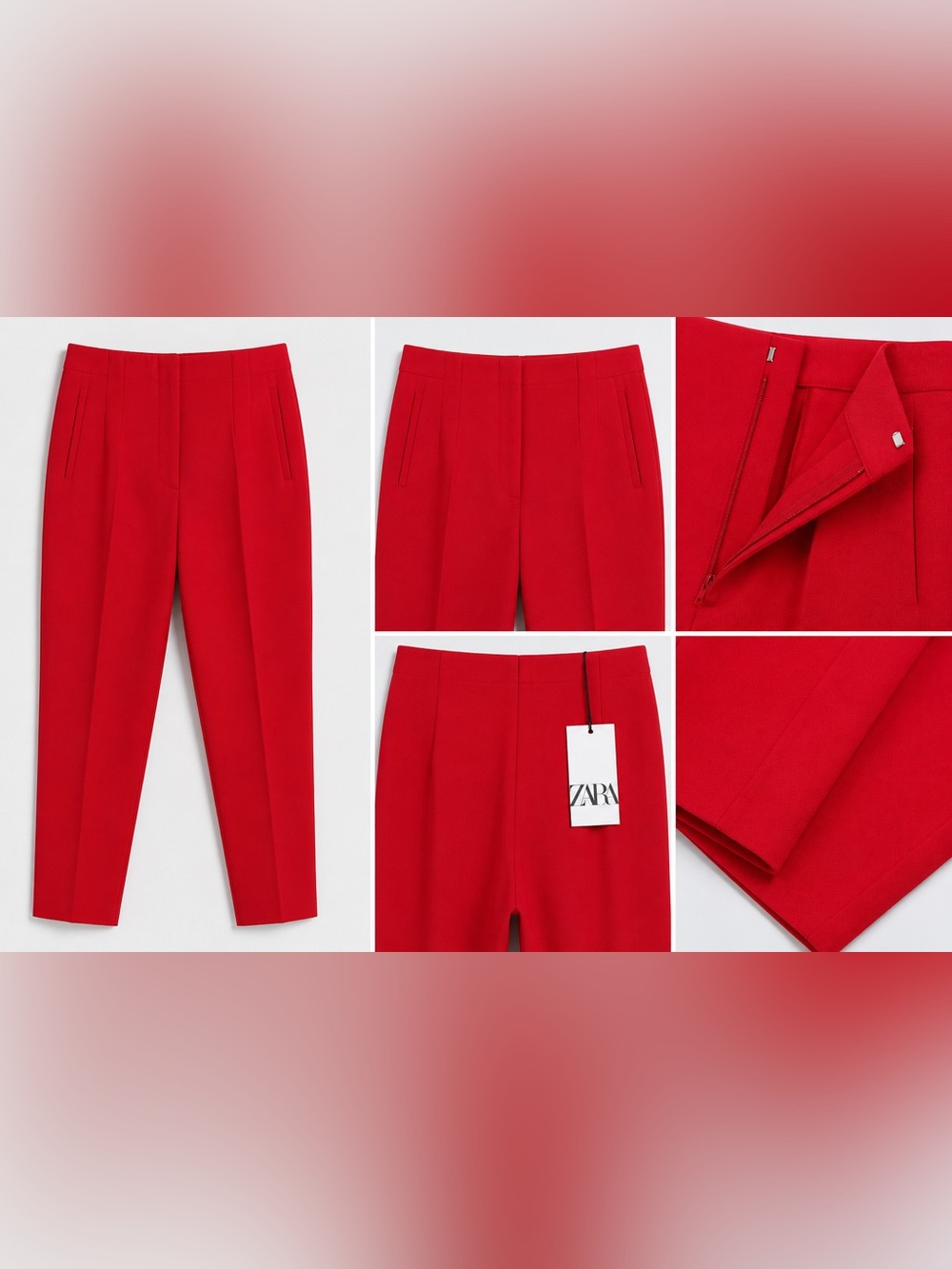 ZARA Red Tailored Slim Straight Trousers